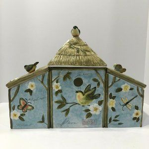 Certified International Susan Winget 3 pc Canister Set Nature's Garden Birdhouse